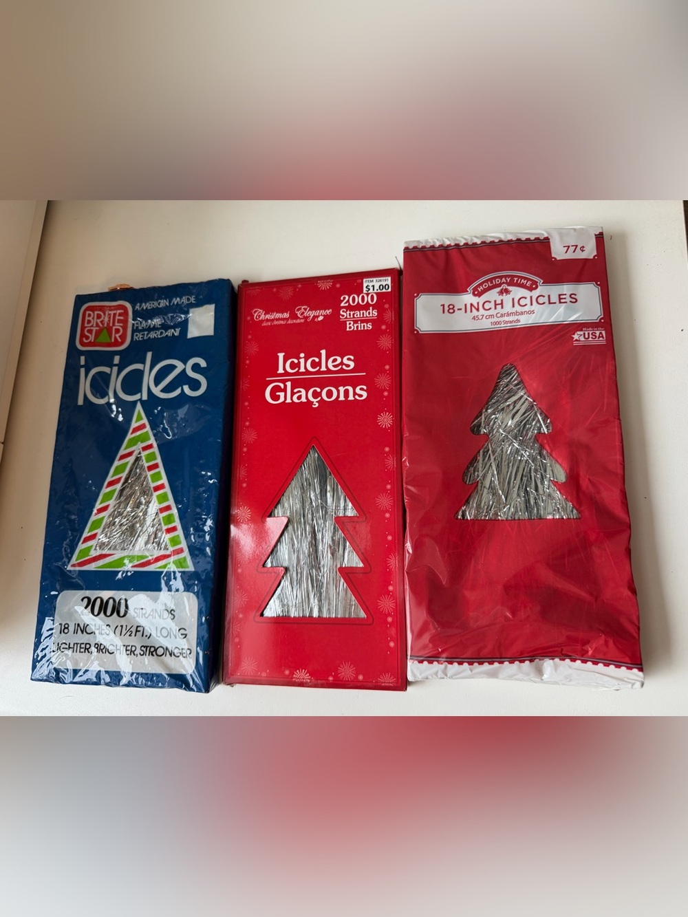 3 boxes of Tinsel Icicles Silver 2000 Strands Ea NEW
